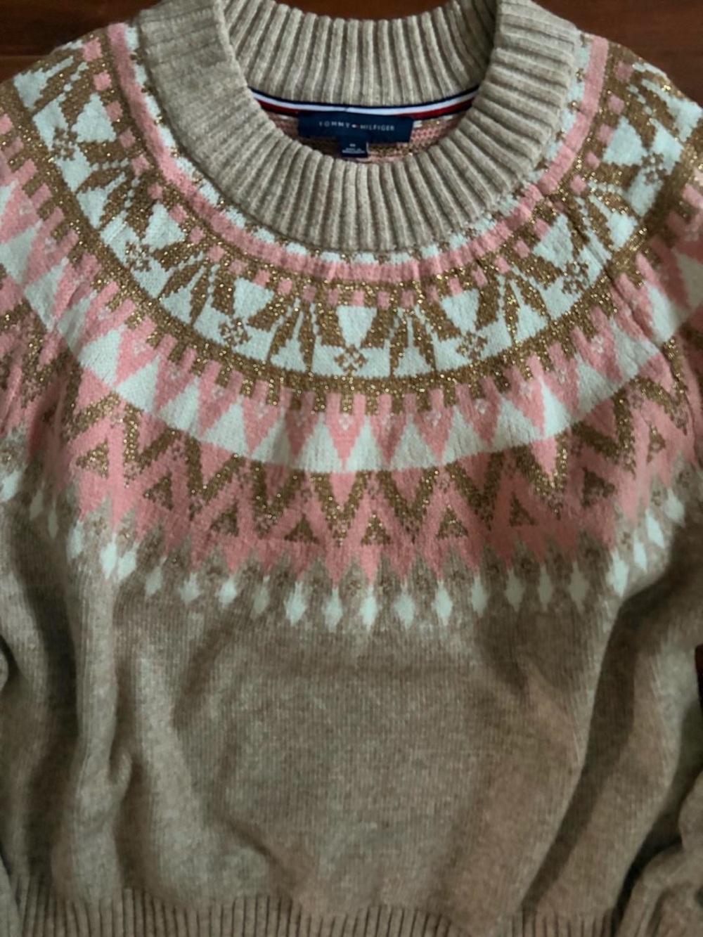 Tommy Hilfiger Women's Crewneck Fair Isle Sweater - Cream, Pink & Light Blue - Picture 2 of 5
